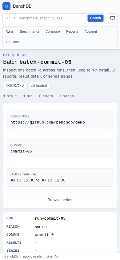 Batch detail mobile dashboard