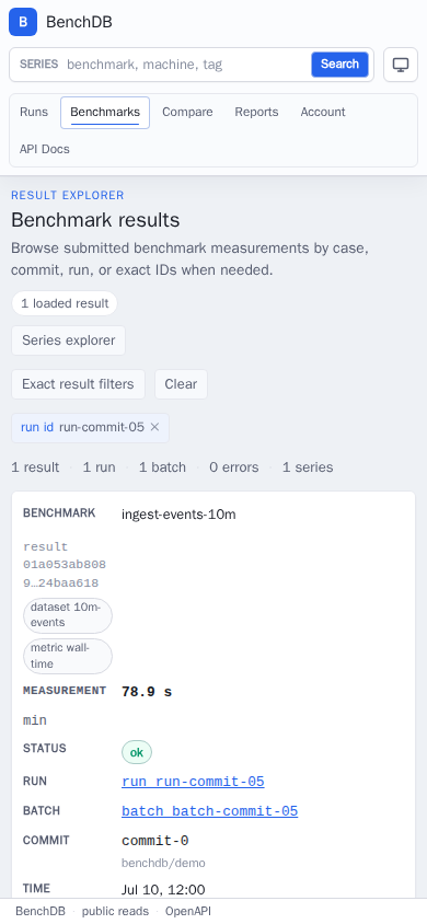 Results list mobile dashboard